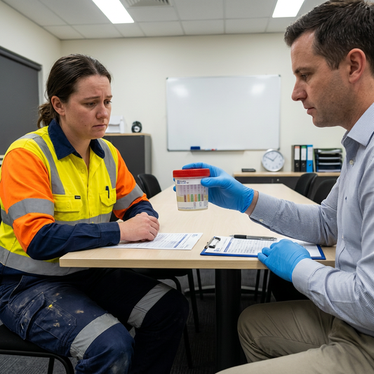 Female employee who has failed a urine drug test and looks despondent