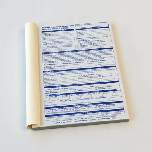 Chain of Custody Triplicate Booklet - 50 tests (OD - 007) - Onsite Diagnostics - Australian Drug Tests and Training - Drug Test Accessories - Onsite Diagnostics