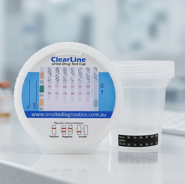 Onsite ClearLine 6 Advanced + Alcohol Urine Drug Test Tilt - Cup (OD - 203) - Onsite Diagnostics - Australian Drug Tests and Training - Urine Drug Test - Onsite Diagnostics