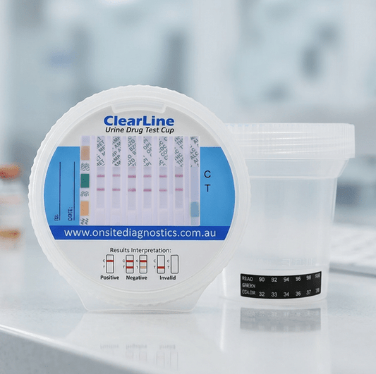 Onsite ClearLine 6 Advanced + Alcohol Urine Drug Test Tilt - Cup (OD - 203) - Onsite Diagnostics - Australian Drug Tests and Training - Urine Drug Test - Onsite Diagnostics