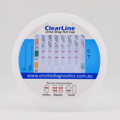 Onsite ClearLine 6 Advanced + Alcohol Urine Drug Test Tilt - Cup (OD - 203) - Onsite Diagnostics - Australian Drug Tests and Training - Urine Drug Test - Onsite Diagnostics