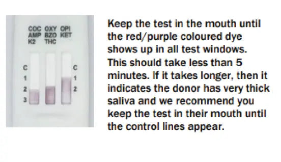 Onsite Saliva Swipe 8 Advanced + Alcohol Oral Fluid Drug Test progressively showing the drug test lines starting to appear