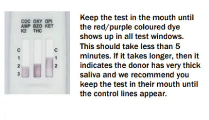 Onsite Saliva Swipe 8 Advanced + Alcohol Oral Fluid Drug Test progressively showing the drug test lines starting to appear